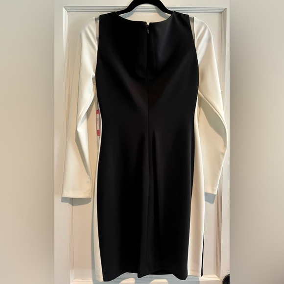 Vince Camuto Black and White Long Sleeve  Color block Side Panel Dress Size 10 - Picture 3 of 7